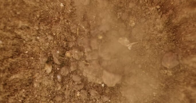 Soil stirring up while earthquake