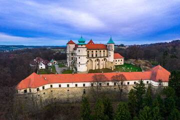 Castle in Nowy Wisnicz, Lesser Poland. Aerial Drone View