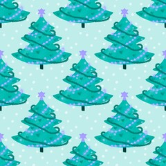 Doodle green cute Christmas tree for fabrics and gifts