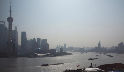 View of Shanghai, China at sunset from the Bund