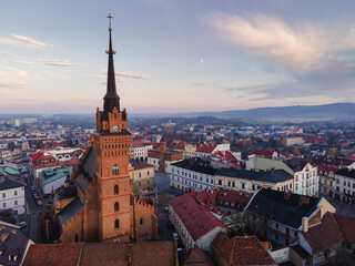 Fototapeta premium Tarnow Townscape, Historic City in Lesser Poland at Sunset. Aerial Drone View