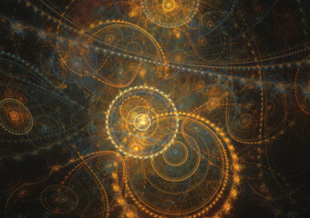 Fototapeta na wymiar Dark mechanical fractal, abstract steampunk background