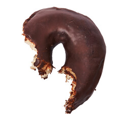  Single bitten chocolate doughnut isolated on a white background