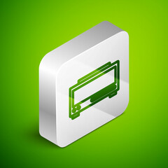 Isometric line Digital alarm clock icon isolated on green background. Electronic watch alarm clock. Time icon. Silver square button. Vector