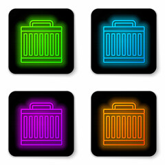 Glowing neon line Car radiator cooling system icon isolated on white background. Black square button. Vector