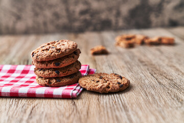  Delicious chocolate cookies on a wooden table