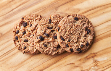  Delicious chocolate cookies on a wooden table