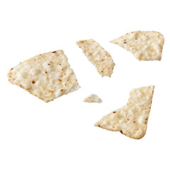  Single broken mexican nacho chip isolated on a white background