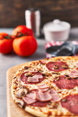  Delicious italian pizza on a concrete surface