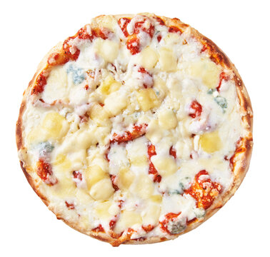  Delicious 4 cheeses italian pizza isolated on a white background