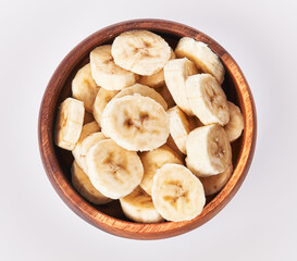  Bowl of slices of banana isolated on a white background