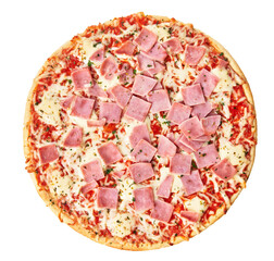  Delicious prosciutto italian pizza isolated on a white background