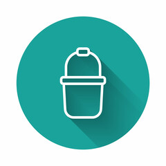 White line Sauna bucket icon isolated with long shadow background. Green circle button. Vector