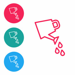 Red line Watering can icon isolated on white background. Irrigation symbol. Set icons in circle buttons. Vector
