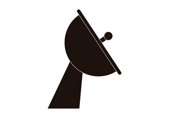Icono negro de antena parabólica en fondo blanco.