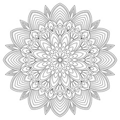 Vector drawing for coloring book. Geometric floral pattern. Contour drawing on a white background. Mandala.