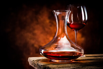 Wine in decanter and glass