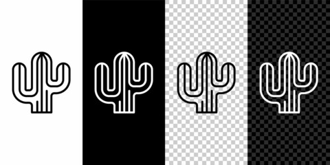 Set line Cactus icon isolated on black and white, transparent background. Vector