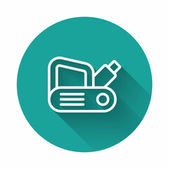 White line Electric planer tool icon isolated with long shadow background. Green circle button. Vector