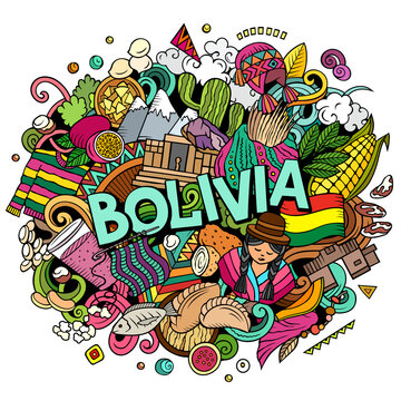 Bolivia hand drawn cartoon doodle illustration. Funny local design. © balabolka