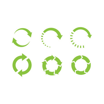 Recycled arrow circle vector icon set. Loop arrows, recycle and reuse symbol.