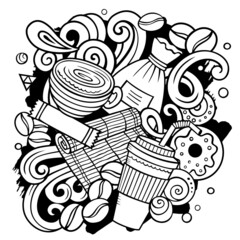 Naklejka premium Cartoon vector doodles Coffee House illustration