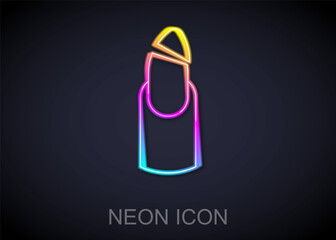 Glowing neon line Broken nail icon isolated on black background. Cracked fingernail. Vector