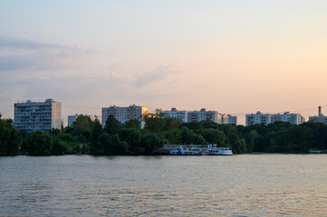 View of the Tushinsky coast of the Khimki reservoir, Moscow, Russian Federation, July 10, 2021