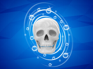 Skull on blue background. 3d illustration.