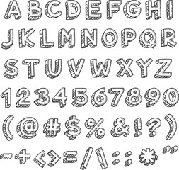 Alphabet and special characters. Sketchy hand-drawn vector illustration.