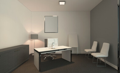 Modern office building interior. 3D rendering.