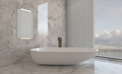 Naklejka na ściany i meble Clean and fresh bathroom with natural light. 3D rendering.. Mockup. Empty paintings