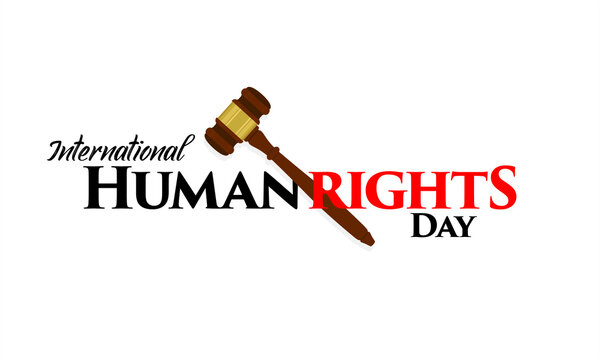 Creative Template Design for International Human Rights Day. Illustration of Judge Hammer.