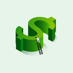 Financial vector concept. Symbol of money, motivation, career success. illustration of people climbing stairs.Z
