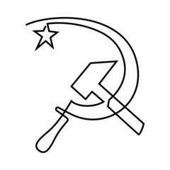 Soviet USSR hammer and sickle political symbol. Symbol of Soviet Russia. Crossed hammer and sickle. Continuous line drawing illustration.