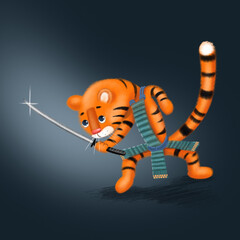 Fototapeta na wymiar Tiger and sword. Tiger - samurai