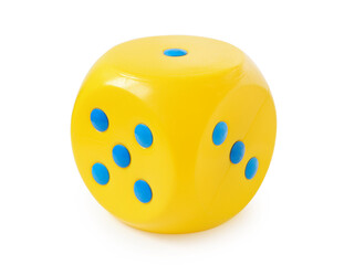 Board game dice yellow isolated on white background