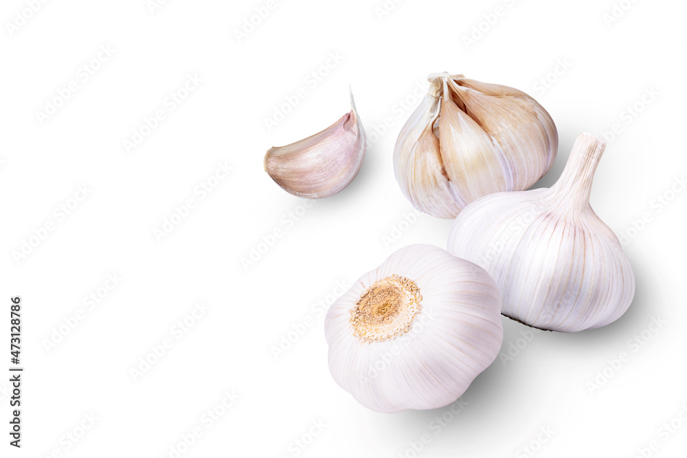 Sticker garlic isolated on white