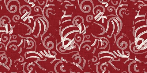 Seamless two tone hand drawn brushed effect pattern border swatch. High quality illustration. Collage of minimal drawings arranged in a seamless pattern with fabric texture overlay. Rough scribble.