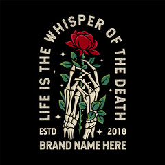 skull hand holding roses illustration