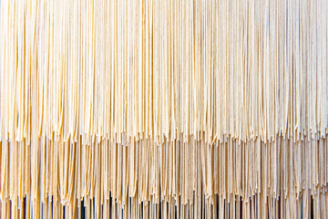 a lot of yellow, white, brown threads, in line,