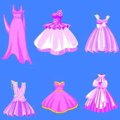 set of pink and white dress.Wedding shore with pink dress fitting bride dress  Vector