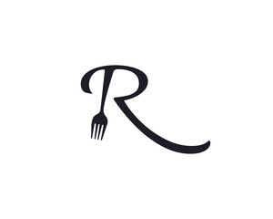 Abstract Illustration Letter R Combine Spoon Fork for Restaurant Logo Design Inspiration