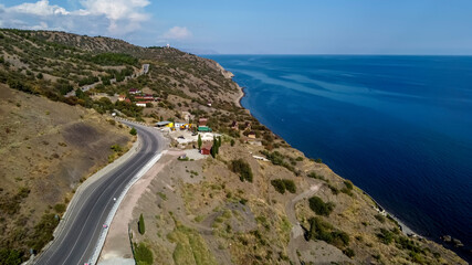 Sudak highway on the Black Sea coast near the village of Malorechenskoye in the Crimea