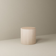 Single wooden podium isolated on pure background. Cosmetic display. Product presentation. 3d render.