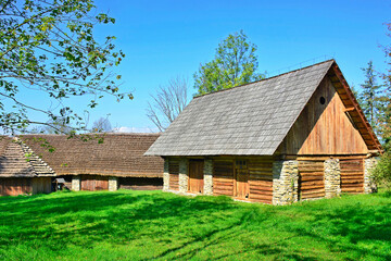 A traditional wooden cottage in ethnographic park in Nowy Sacz, Poland