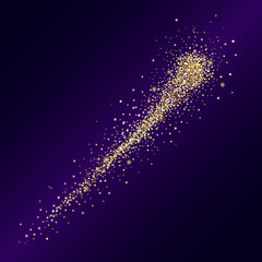 Golden sparkling curve with glittering dust on dark background. Decorative glowing shiny element for animated effects. Flying comet shape for animation. Isolated abstract graphic design template. © koltukovs