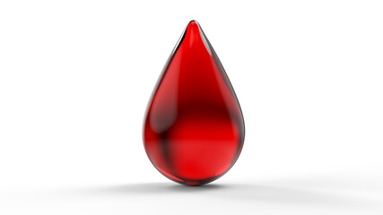 3d illustration on white isolated background Red blood drop. Stock image.
