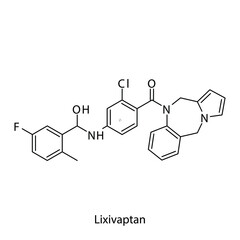 Lixivaptan molecular structure, flat skeletal chemical formula. Vasopressin antagonist drug used to treat Hyponatremia, SIADH. Vector illustration.