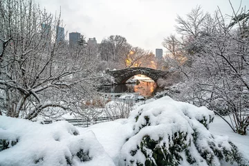 Cercles muraux Pont de Gapstow Gapstow Bridge dans la tempête de neige de Central Park